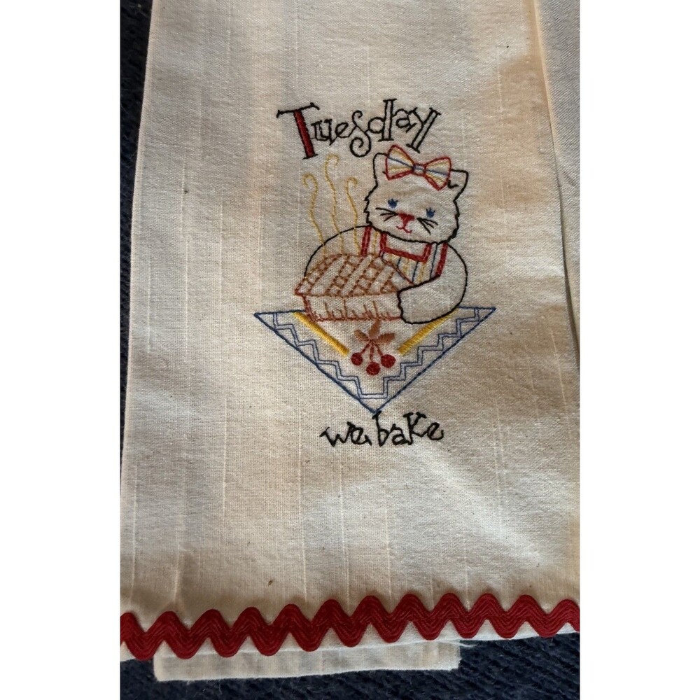 Set Of 6 Chores A Week  100%cotton KITCHEN TOWELS w/Hand Embroidery Tues-Sun
